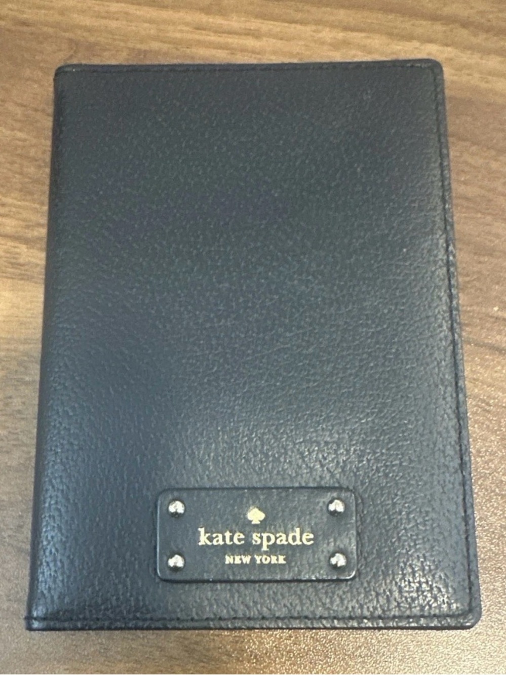 kate spade Black Leather Travel Passport Wallet with Gold Logo Plate